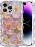 Eyzutak telefono dėklas, skirtas iphone 14 pro max, spalvingas, vintažinis gėlių aliejinis paveikslas su blizgučiais, banguoto rėmo formos, mink&scaron;tas tpu, silikoninis, smūgiams atsparus apsauginis dėklas, buferio dangtelis, rožinis