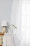 Baltai pilkos pusiau permatomos polimedvilnės užuolaidos su kaspinėliais, shabby chic stiliaus, 2 žiedų užuolaidos (pilka, 140 x 280 cm)