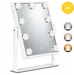 LED makiažo veidrodis 25×30 cm kosmetinis su ap&scaron;vietimu 3 spalvų 9 lemputės ModernHome