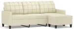 Fotelis Trivietė sofa su pakoja, kreminės spalvos, 180cm, dirbtinė oda