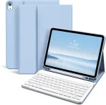Klaviatūros dėklas Kvtvou, skirtas Ipad A16 2025 11-os Kartos/ipad 10-os kartos 2022, 11/10,9 colio, plonas lankstus Tpu dėklas su ra&scaron;iklio laikikliu, Bluetooth nuimama Qwertz klaviatūra, &scaron;viesiai mėlynas