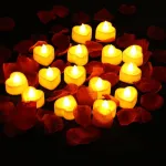 Atmwm 24 &scaron;irdelės formos Led arbatinių žvakių rinkinys, 2000 vnt. dirbtinių rožių žiedlapių ir 24 &scaron;irdelės formos Led žvakės be liepsnos, valentino dienos Led žvakė vestuvėms, pir&scaron;lyboms