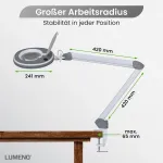 Lumeno 8215gr Led didinamasis &scaron;viestuvas, darbo vietos &scaron;viestuvas, kosmetinis &scaron;viestuvas, reguliuojami ry&scaron;kumo lygiai, kri&scaron;tolo skaidrumo 127 mm stiklinis lę&scaron;is, skaitymo pagalba, didinamasis stiklas, 5 dioptrijos