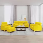 Sofa Sofos komplektas su pagalvėmis, 4 dalių, geltonas, audinys