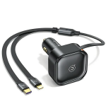 Automobilinis įkroviklis 30W su kabeliu 2x USB-C PD Fast Charge USAMS C41 CC220CC01 (US-CC220) juodos spalvos
