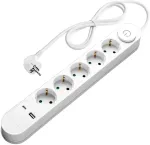 Ilgintuvas, 5-vietis, su jungikliu ir USB, 1,5m