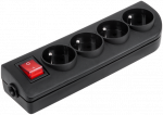 Elgotech Prailginimo laido lizdas x 4 su įžeminimu ir jungikliu, juodas GN-40W-2