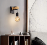 Sieninis &scaron;viestuvas Loft Kinkietas - Juodas Medienos