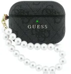 Guess PU 4G Classic logotipo perlų dirželio dėklas AirPods Pro 3 juodas