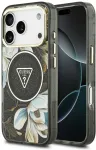 Dėklas Guess IML Glitter Flowers Triangle MagSafe do iPhone 18 Pro Max / 17 Pro Max juoda
