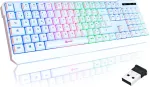 KLIM belaidė žaidimų klaviatūra su RGB ap&scaron;vietimu, AZERTY, balta, WL906FR