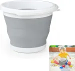 Sulankstomas kibiras, sulankstomas kibiras, silikoninis kibiras, sulankstomas plastikinis kibiras, suspaudžiamas, apvalus kubilas, ne&scaron;iojamas vandens kibiras žvejybai, kelionėms, stovyklavimui, lauke, kelionėms automobiliu, 3 l, pilkas