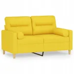 Fotelis 2-vietė sofa su pagalvėlėmis, &scaron;viesiai geltona, 120 cm