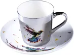 Fanquare Vogel Spiegel Reflexions dizaino porcelianinis arbatos puodelio rinkinys, sidabrinis keramikinis kavos puodelis su lėk&scaron;tute, 250 ml