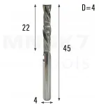 Spiralinė kompresinė freza medienai Cnc 2p 4*4*22*45 K55uf Hrc 70 (huhao)