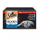 SHEBA Mai&scaron;eliai (80x85g) Žuvies Skoniai Su&scaron;alę Maistas Suaugusiems Kačiukams Želė