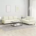 Sofa Sofos komplektas su pagalvėlėmis, 2 dalių, kreminis, aksomas