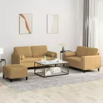 Sofa Sofos komplektas su pagalvėmis, 3 dalių, rudas, aksomas