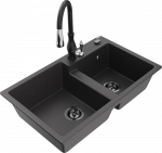 Granitinė virtuvinė plautuvė Mexen Tomas su mai&scaron;ytuvu ir sifonu, Juodas granite+Juodas