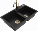 Granitinė virtuvinė plautuvė Mexen Tomas su mai&scaron;ytuvu ir sifonu, Juodas+Gold