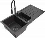 Granitinė virtuvinė plautuvė Mexen Andres su mai&scaron;ytuvu ir sifonu, Juodas granite+Juodas/Chrome