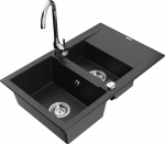 Granitinė virtuvinė plautuvė Mexen Gaspar su mai&scaron;ytuvu ir sifonu, Metallic juodas/auksinis+Chrome