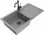 Granitinė virtuvinė plautuvė Mexen Leo su mai&scaron;ytuvu ir sifonu, Pilkas+Juodas
