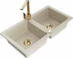 Granitinė virtuvinė plautuvė Mexen Mario su mai&scaron;ytuvu ir sifonu, rusvai gelsvas+Gold