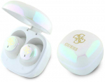Guess Bluetooth ausinės GUTWSJ144ESH TWS + docking station baltos spalvos Iridescent 4G Printed Logo