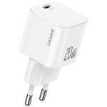 Laidinis įkroviklis USAMS JO Series CC260 20W USB-C + 1m USB-C/USB-C kabelis baltos spalvos