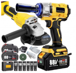 Akumuliatorinio smūginio veržliasūkio ir kampinio &scaron;lifuoklio rinkinys Happy people HP-GS Max ImpactGrind V6 2 akumuliatoriai 88V, 350 Nm, M14