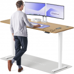 Elektrinis reguliuojamo auk&scaron;čio stalas Desktronic HomePro Ąžuolo masyvas/Baltas, 200x80cm, Dvigubas motoras, USB ir USB-C įkrovimo lizdai