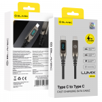 Blavec Kabelis Lumix pleciony - Typ C na Typ C - PD 240W 5A LED ekranas 1,2 metra Apple CarPlay/Android Auto (CLU-CC5BG12)