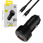 Blavec Automobilinis įkroviklis BS-04B-C Volt - USB + Type C - QC 3.0 18W PD 30W su Type C į Type C kabeliu (CCBS04BCV-UCB) juodos spalvos