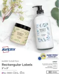 Avery Easy Peel stačiakampiai etiketės su spausdinimu iki kra&scaron;to, 2 x 3 coliai, blizgios, skaidrios, 80 vnt. pakuotė (22822)