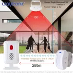 Waytronic belaidis pir judesio jutiklio apsaugos signalizacija 2 jutikliai ir 1 imtuvas 8 m aptikimo diapazonas naktinė lemputė 36 skambėjimo tonai 5 pasveikinimo garsai tvirtinamas prie sienos
