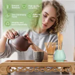 Zanfqvo 4 dalių matcha &scaron;luotelių rinkinys - matcha arbatos rinkinys su matcha &scaron;luotele, keraminiu matcha &scaron;luotelės laikikliu, 2 matcha &scaron;auk&scaron;teliais - japoni&scaron;ki priedai ceremoninei matchai (žydra)