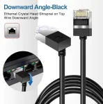 Dutevolns Itin plonas Cat 6 ethernet kabelis 90&deg; žemyn kampu 8 m, lankstus plonas rj45 cat 6a lan kabelis gigabitinis, skirtas pc, mar&scaron;rutizatoriui, ps4/5, (juodas)