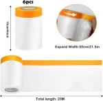 Gigmeta 6 ritinėliai maskavimo plėvelės dažytojui, maskavimo plėvelės juosta auksinė juosta maskuoklis su plėvele 55 cm x 20 m, skaidri maskavimo plėvelė su audinio lipnia juosta lipni dažytojo plėvelė dažytojo juosta