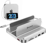 Minisopuru patobulintas mac mini dokas palaiko 10 gbps usb c/a, tf ir sd, audio lizdą, mac mini hub ir stovas su m.2 nvme ssd (nepridedamas), skirtas mac mini m2/m1 (netinka mac mini m4)