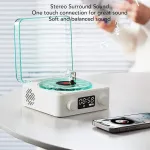 Kompiuterio kolonėlės Retro patefono bluetooth garsiakalbis, 4 režimai, ne&scaron;iojamas belaidis patefono stereo garsiakalbis su laikrodžiu ir &scaron;velnia naktine lempute pramogoms ir namų dekoravimui
