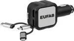 Eufab 16552 universalus automobilinis Usb įkrovimo laidas, juodas
