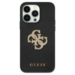 Dėklas Guess GUHCP15SPSP4LGK iPhone 15 6.1" juoda/juodas hardcase Leather Perforated 4G Glitter Logo