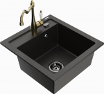 Granitinė virtuvinė plautuvė Mexen Vito su mai&scaron;ytuvu ir sifonu, Metallic juodas/auksinis+Gold