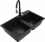 Granitinė virtuvinė plautuvė Mexen Tomas su mai&scaron;ytuvu ir sifonu, Juodas