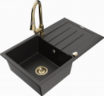 Granitinė virtuvinė plautuvė Mexen Bruno su mai&scaron;ytuvu ir sifonu, Metallic juodas/auksinis+Gold