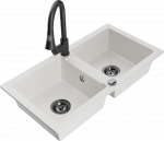 Granitinė virtuvinė plautuvė Mexen Mario su mai&scaron;ytuvu ir sifonu, Baltas+Juodas