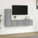 TV staliukas TV spintelių komplektas, 3 dalių, pilkas ąžuolo, mediena
