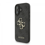 Guess PU 4G Metal Logo Strap dėklas skirtas Apple iPhone 16 juodos spalvos