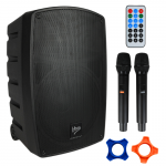 Kompiuterio kolonėlės V-TONE BQ12 GO MP3 - aktyvi 8 colių baterijomis maitinama kolonėlė su belaidžiu mikrofonu ir nuotolinio valdymo pultu, juodas